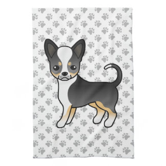 Black Tricolor Smooth Coat Chihuahua Dog &amp; Paws Kitchen Towel
