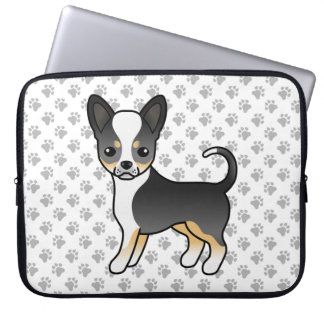 Black Tricolor Smooth Coat Chihuahua Dog &amp; Paws Laptop Sleeve
