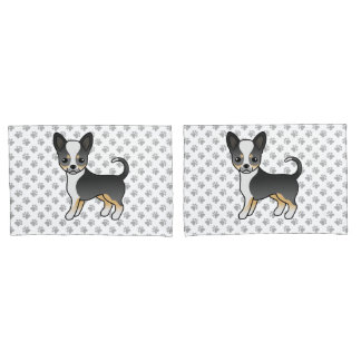 Black Tricolor Smooth Coat Chihuahua Dog &amp; Paws Pillow Case