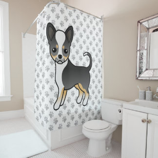Black Tricolor Smooth Coat Chihuahua Dog &amp; Paws Shower Curtain