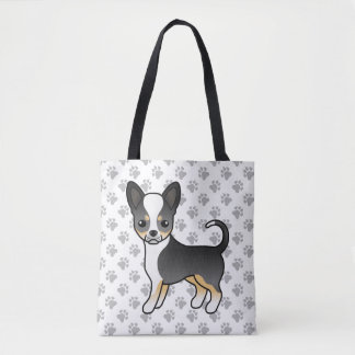 Black Tricolor Smooth Coat Chihuahua Dog &amp; Paws Tote Bag