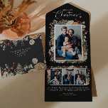 Black Trifold Christmas Card<br><div class="desc">Black Trifold Holiday Card. Simplify your holiday greetings with our all-in-one send and seal card from the Black Boho Botanical Christmas Holiday Card Collection. Featuring a photo collage layout for four personal photos, this card combines convenience with festive charm. Personalize it with your cherished moments and create a memorable holiday...</div>