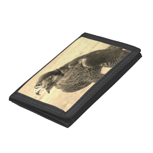 Black TriFold Nylon Wallet with Peregrine Falcon