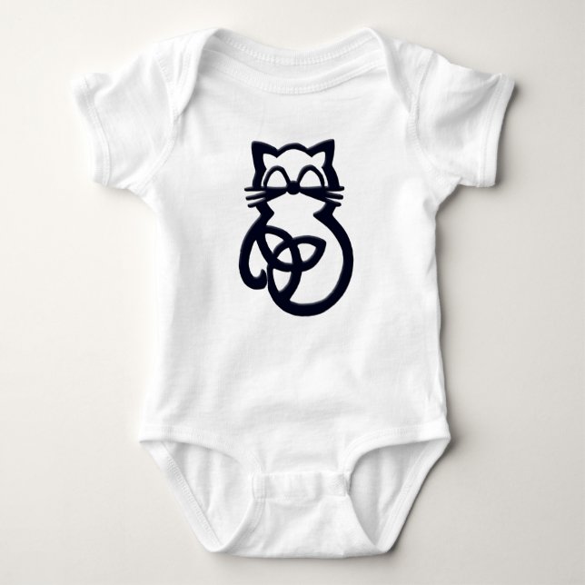 Black Trinity Knot Celtic Cat Baby One Piece Baby Bodysuit (Front)