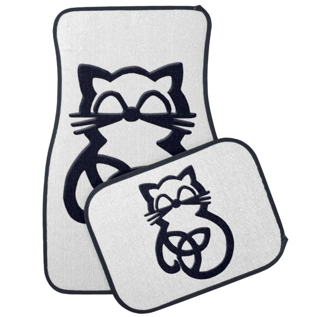 Black Trinity Knot Celtic Cat Car Floor Mat (Set)