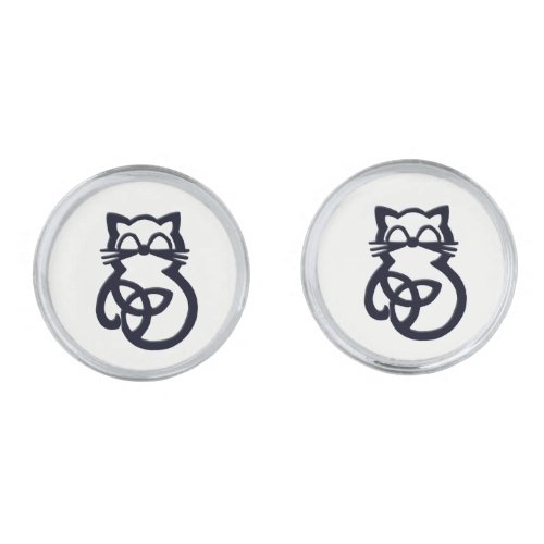 Black Trinity Knot Celtic Cat Cufflinks