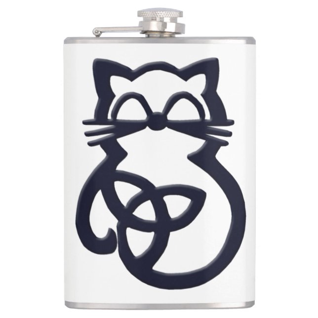 Black Trinity Knot Celtic Cat Flask (Front)