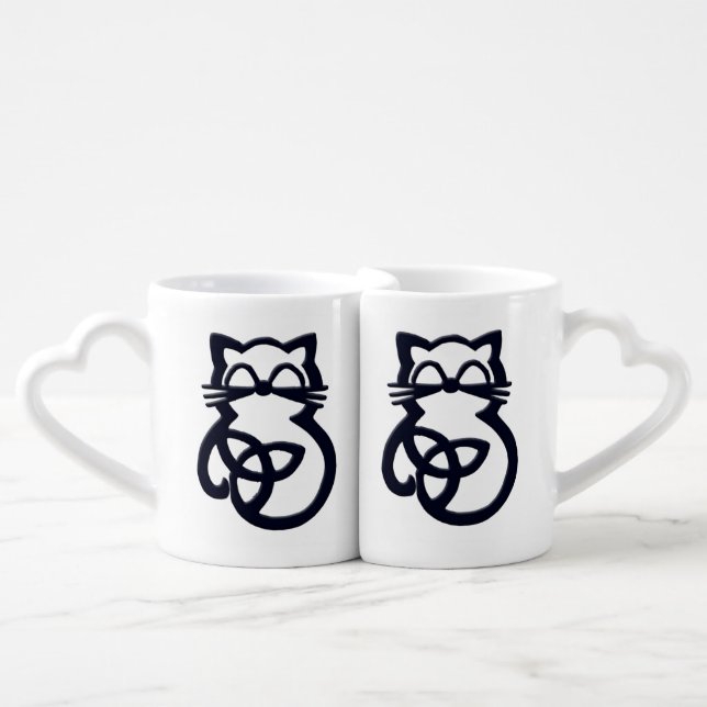 Black Trinity Knot Celtic Cat Mug Set (Front Nesting)