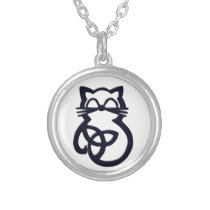 Black Trinity Knot Celtic Cat Necklace