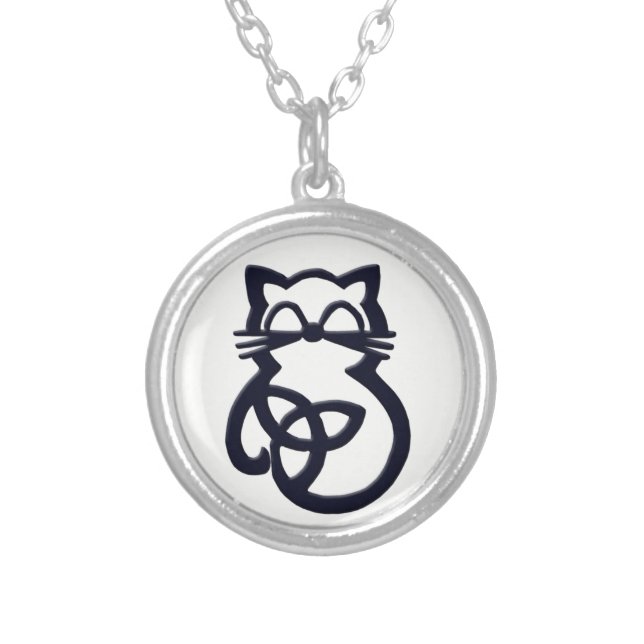 Black Trinity Knot Celtic Cat Necklace (Front)