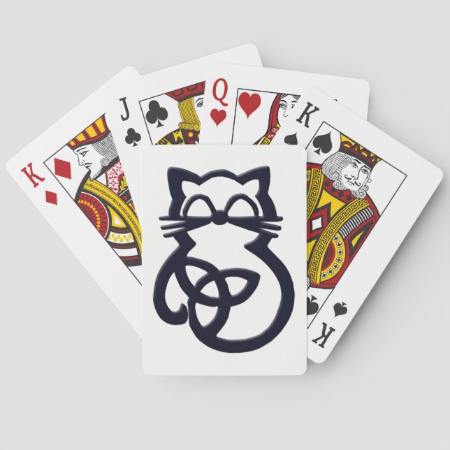 Black Trinity Knot Celtic Cat Playing Cards (Back)