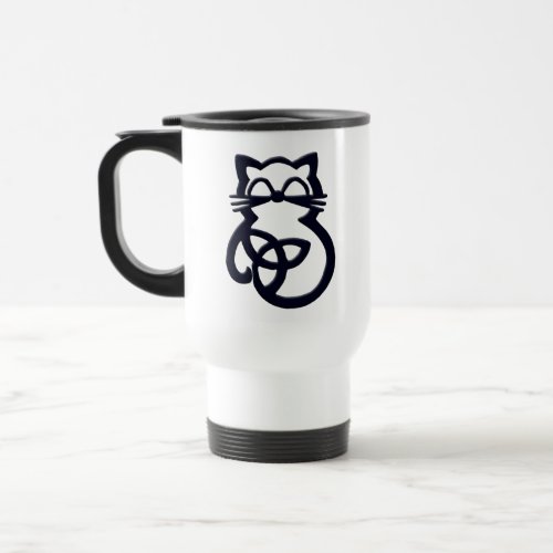 Black Trinity Knot Celtic Cat Travel Mug
