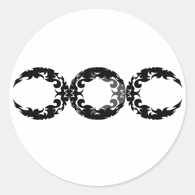Black Triple Goddess Moon Design Classic Round Sticker (Front)
