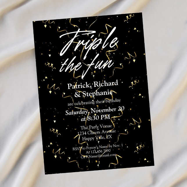 Black Triple the Fun Friends Joint Birthday Invitation (Creator Uploaded)