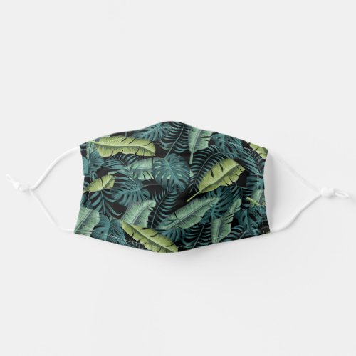 Black  Tropical Botanical Monstera Leaves Pattern Adult Cloth Face Mask