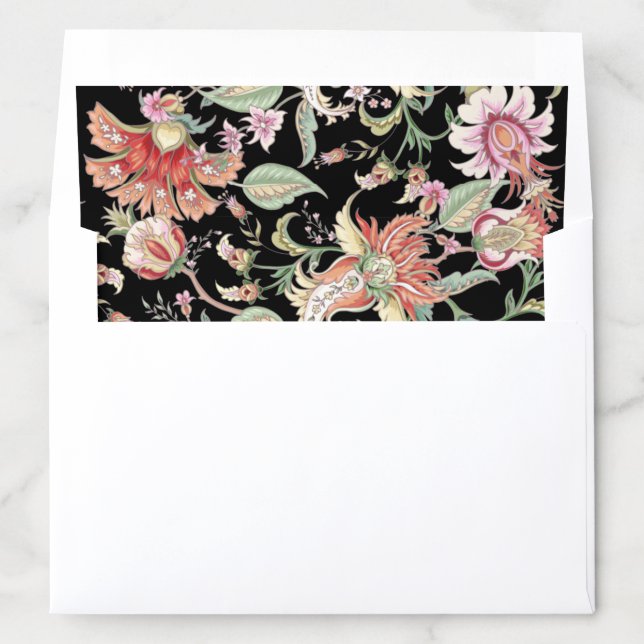 Black | Tropical Fantasy Boho Floral Pattern Envelope Liner (In Envelope)