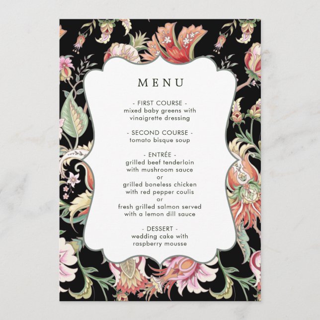 Black | Tropical Fantasy Boho Floral Wedding Menu (Front)