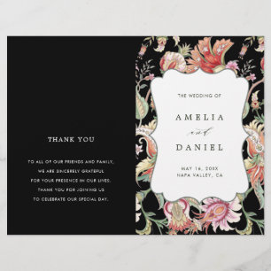 Black Tropical Floral Wedding Ceremony Program