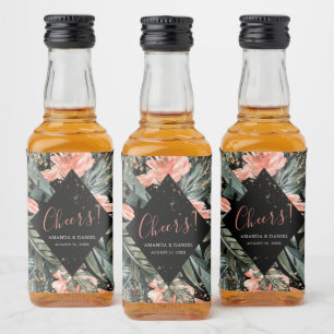 Black Tropical Floral Wedding Mini Liquor Label