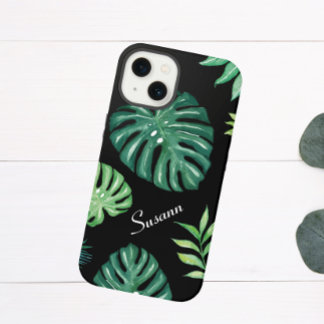 Black Tropical Leaf Pattern iPhone 14 Case