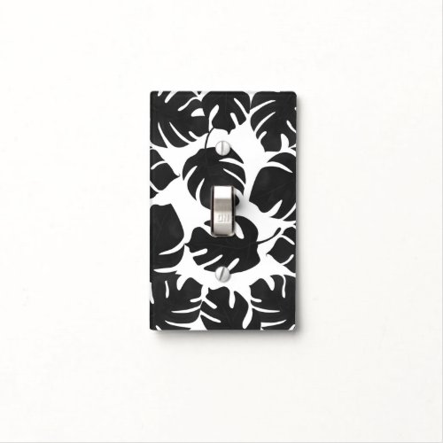 Black Tropical Leaves White  Gold Elegant Chic Light Switch Cover