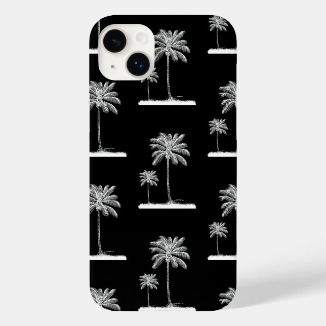 Black Tropical Modern Palm Tree Phone Case (Back)