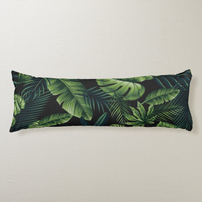 Black Tropical Pattern Body Pillow (Front)