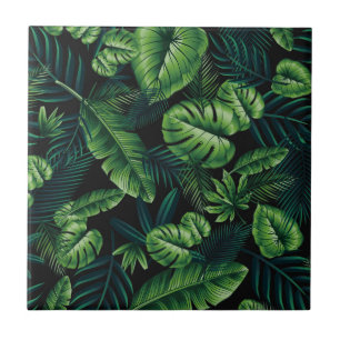 Black Tropical Pattern Ceramic Tile