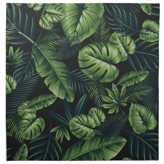 Black Tropical Pattern Cloth Napkin (Front)