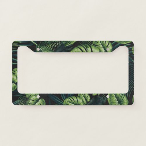 Black Tropical Pattern License Plate Frame
