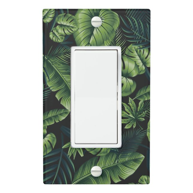 Black Tropical Pattern Light Switch Cover (In Situ)