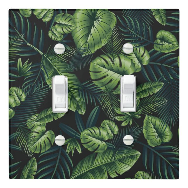 Black Tropical Pattern Light Switch Cover (In Situ)