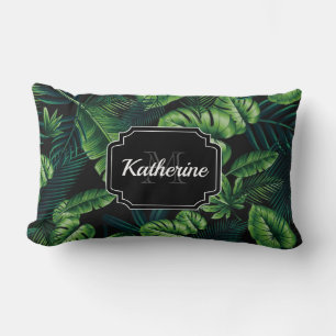 Black Tropical Pattern Lumbar Pillow