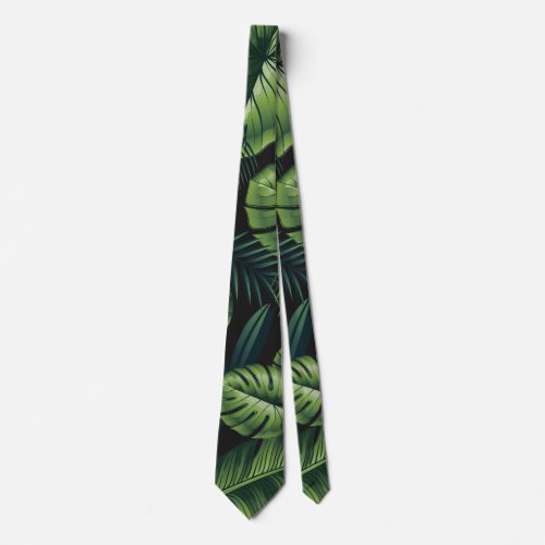 Black Tropical Pattern Neck Tie