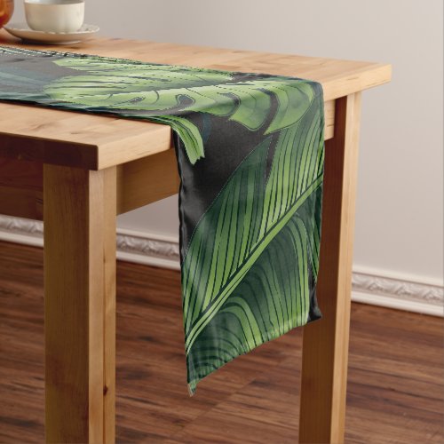 Black Tropical Pattern Short Table Runner