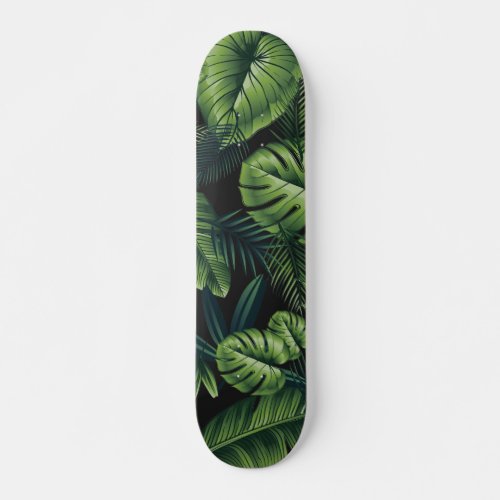 Black Tropical Pattern Skateboard