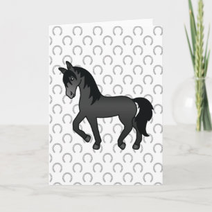 Black Trotting Horse Cute Cartoon Illustration Card