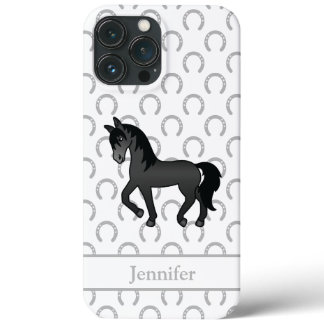 Black Trotting Horse Cute Cartoon Illustration iPhone 13 Pro Max Case