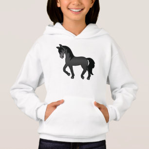 Black Trotting Horse Cute Cartoon Illustration Hoodie