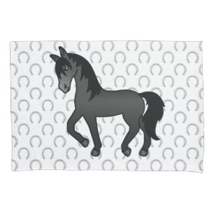 Black Trotting Horse Cute Cartoon Illustration Pillow Case