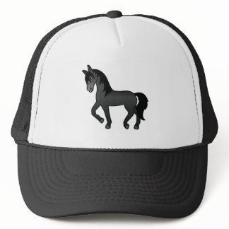 Black Trotting Horse Cute Cartoon Illustration Trucker Hat