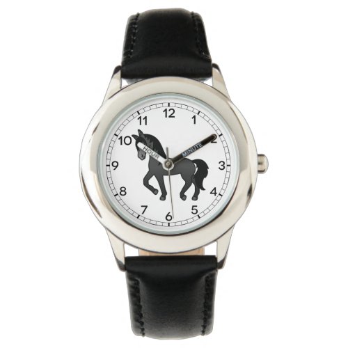 Black Trotting Horse Cute Cartoon Illustration Watch