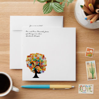 Black Trunk Flower Love Tree Wedding Envelopes