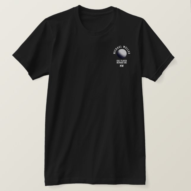 black tshirt with golfer name and golfball (Design Front)