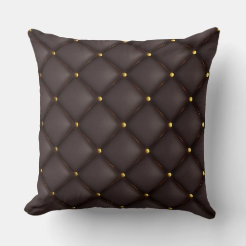 Black Tufted Leather Look Print Throw Pillow