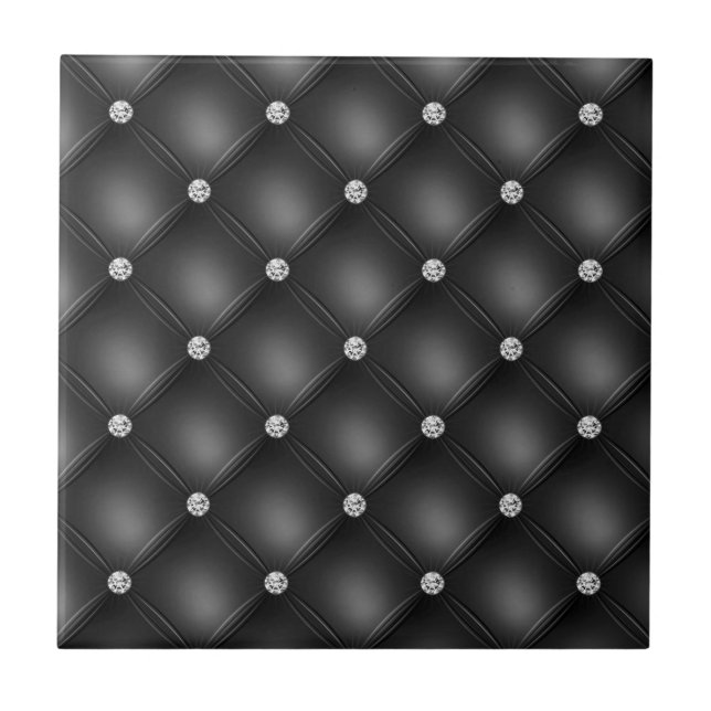 Black Tufted Small Square Decorative Pattern Ceramic Tile (Front)