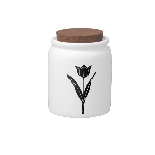 Black Tulip, Black and White, Flower, Floral Candy Jar (Front)