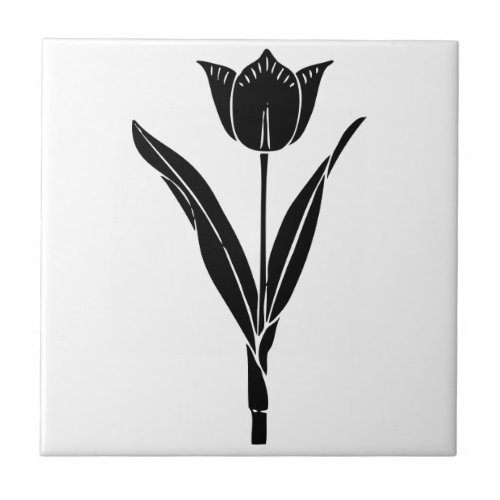 Black Tulip Black and White Flower Floral Tile