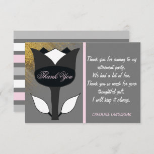 Black Tulip & Gold Glitter Retirement Thanks Note Card