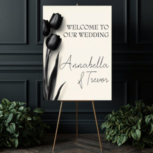 Black Tulips Gothic Floral Wedding Welcome Sign